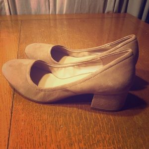 FRANCO SARTO Tan Block Heel Faux Suede Sand Beige